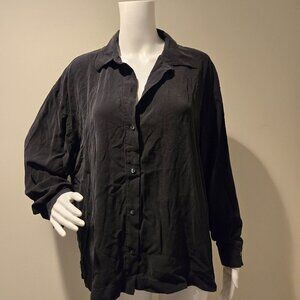 Eileen Fisher Silk Button Down Shirt Black M